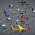Different Types Of Colorful Model Airplanes Arranged Densely On Gray Background
