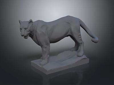 Gray Puma Sculpture in Standing Pose with Square Base and Realistic Design Details 3d model