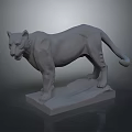 Gray Puma Sculpture in Standing Pose with Square Base and Realistic Design Details