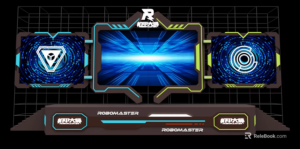 Robomaster Advanced Tech Interface With Blue Glowing Screen Digital Elements And Geometric Design 3d model 