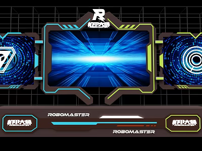 Robomaster Advanced Tech Interface With Blue Glowing Screen Digital Elements And Geometric Design 3d model