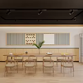 Hotel Chess Room Interior With Long Table Wooden Chairs Chessboard Decor And Potted Plant