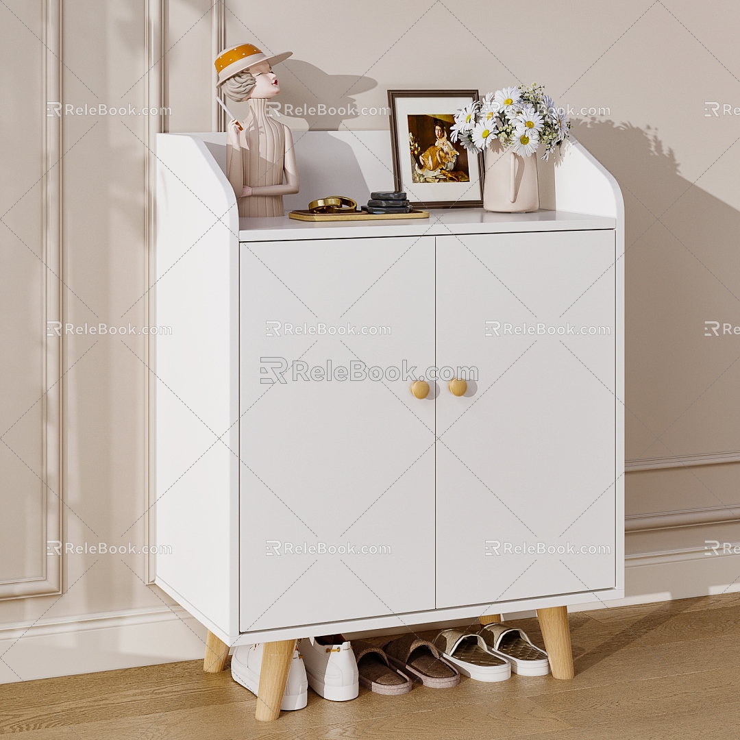 Modern Cream Style Shoe Cabinet Low Shoe Cabinet Finished Shoe Cabinet Ornaments Shoes 3d model