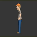 3D Worker Character Wearing Orange Safety Helmet Gray Shirt And Blue Pants With Outstretched Hands