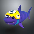 Cartoon Purple Shark Character Wearing Yellow Helmet With Blue Strap And White Eye Design