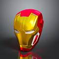 Detailed Iron Man Helmet With Red And Gold Design And Glowing Eyes 3D Render