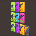 Cartoon Weapon Icons On Colorful Cards With Various Gun Types And Star Ratings