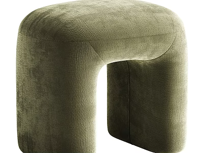 Modern Olive Green Velvet Stool With Unique U Shaped Design And Comfortable Seat 3d model