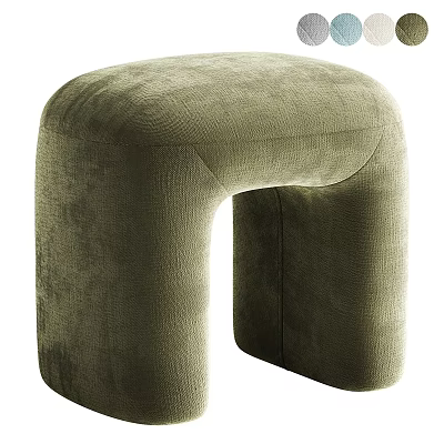 Modern Olive Green Velvet Stool With Unique U Shaped Design And Comfortable Seat 3d model