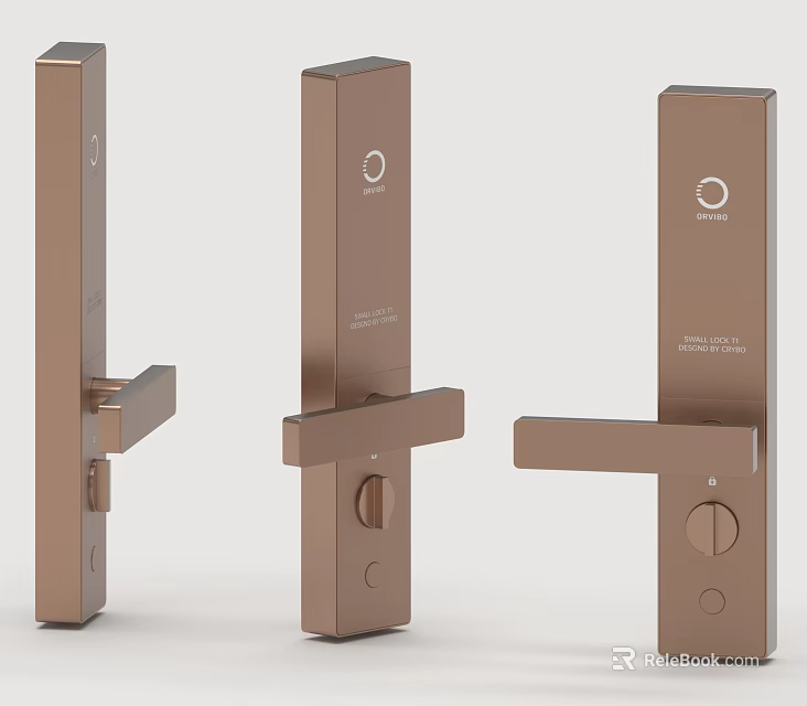 Modern Copper Smart Door Handle With Sleek Design And Sensor For Home Security 3d model 
