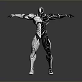 Silver Robot With Intricate Patterns Standing Arms Outstretched On Reflective Floor Gray Background 3d model