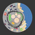 Circular Urban Architecture Model with Colorful Buildings Structures Green Spaces and Roads