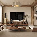 Warm Natural Living Dining Room With Wooden Furniture Beige Sofa And Potted Plant
