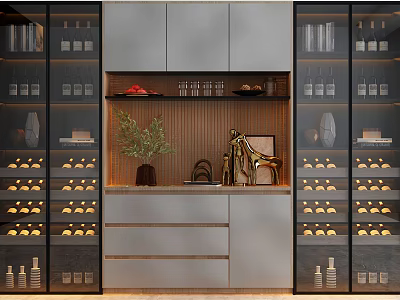 Modern Wine Cabinet With Glass Doors Wine Bottles Storage And Decorative Interior 3d model