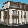 Elegant Detached Villa Exterior With White Brown Facade And Classic Architectural Design