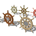 Decorative Ship Wheels In Various Styles With Wooden Frames And Clock Design