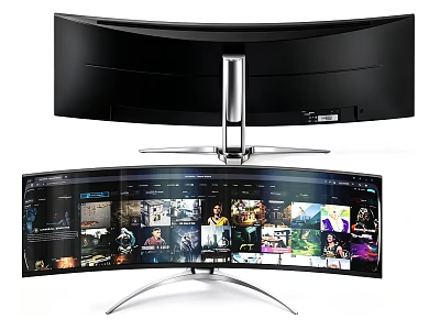 Curved TV With Sleek Stand Displaying Multiple Images And Videos 3d model