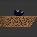 Modern Round Coffee Table With Dark Wooden Top Orange Geometric Base And Blue Decorative Bowl