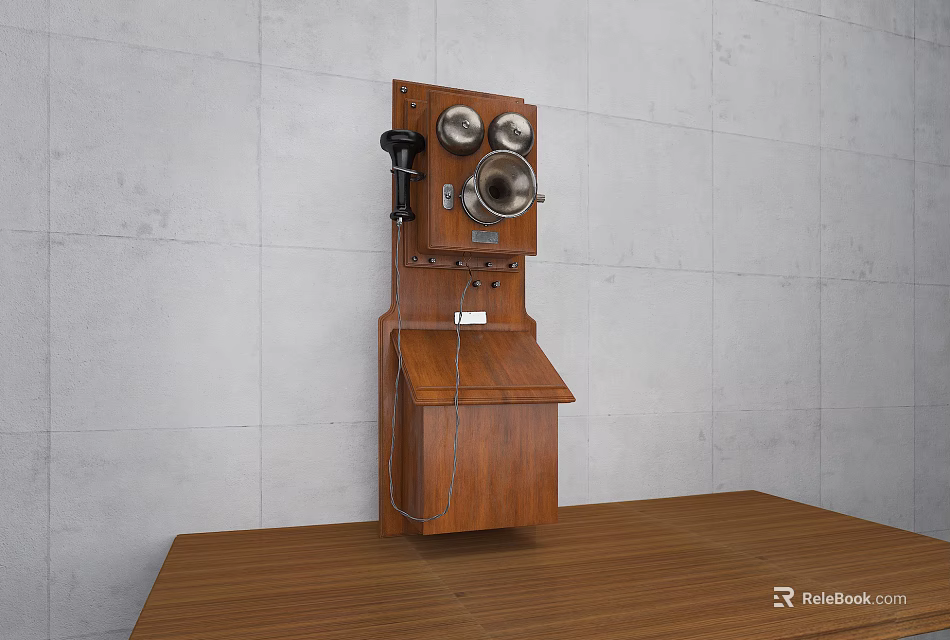 Vintage Wooden Wall Mounted Telephone With Retro Design Classic Communication Device 3d model 