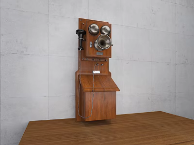 Vintage Wooden Wall Mounted Telephone With Retro Design Classic Communication Device 3d model