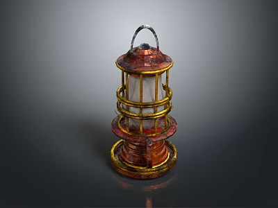 Vintage Metal Lantern With Copper Finish Gold Accents And Glass Shade 3d model