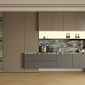 Elegant Modern Sideboard Interior With Grey Cabinets And Marble Backsplash Design