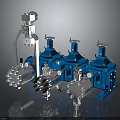 Blue Industrial Equipment Set With Pumps Valves Mixers And Metal Control Units