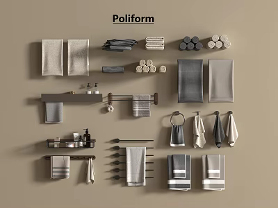 Sleek Modern Bathroom Accessories Collection With Towels Racks Soap Dishes And Toiletries 3d model