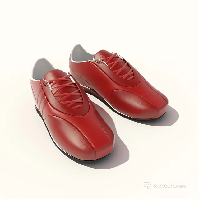 Red Leather Casual Shoes With White Soles And Red Laces Design 3d model 