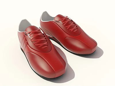 Red Leather Casual Shoes With White Soles And Red Laces Design 3d model