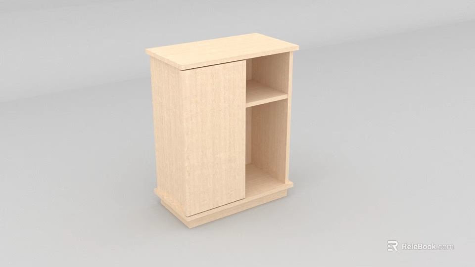 Light Wood Bedside Table With Single Cabinet Door And Open Shelf Design 3d model