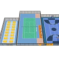 Indoor Basketball Gymnasium Featuring Volleyball Court And Yellow Spectator Seats