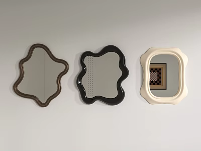 Three Different Shaped Mirrors With Brown Black And Beige Frames On White Wall 3d model