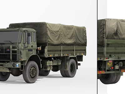 Military Green Heavy Duty Utility Truck With Canvas Covered Cargo Bed 3d model