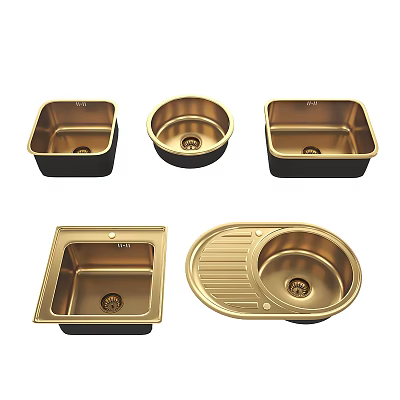 Gold Kitchen Sinks Various Styles Square Oval Shapes And Drainer 3d model