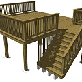 Elevated Wooden Road Platform Structure With Railing And Steps Design 3d model