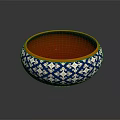 Decorative Dinnerware Set With Blue And White Pattern And Orange Interior Bowl