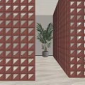 Red Geometric Partition Design For Modern Interior Space With Potted Plant 3d model