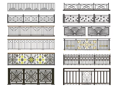 Different Ornamental Iron Railings Featuring Various Decorative Patterns And Styles 3d model