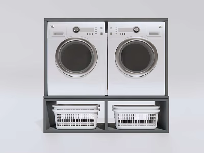 Bathroom Cabinet Rack With Two Washing Machines And Laundry Baskets Below 3d model