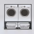 Bathroom Cabinet Rack With Two Washing Machines And Laundry Baskets Below 3d model