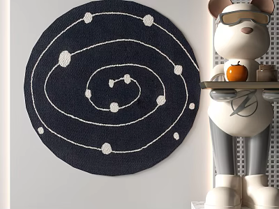Navy Blue Round Carpet With White Spiral Lines And Decorative Dots Design 3d model