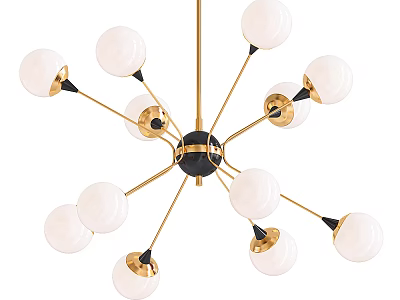 Elegant Modern Chandelier With Gold Metal Arms And White Glass Globe Shades 3d model