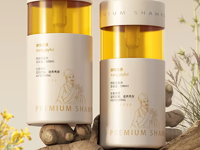 Premium Ginger Shampoo Bottle Design Featuring Natural Ingredients And Fresh Ginger Roots 3d model