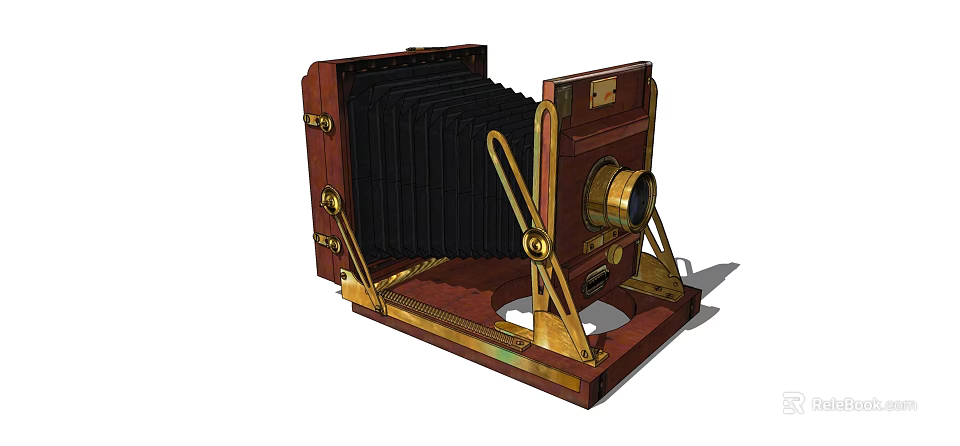Vintage Wooden Digital Camera With Brass Accents And Foldable Design 3d model 