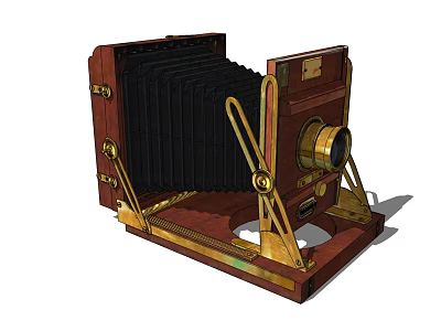 Vintage Wooden Digital Camera With Brass Accents And Foldable Design 3d model