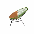 Leisure Chair With Woven Green Frame Orange Cushion And Black Metal Stand