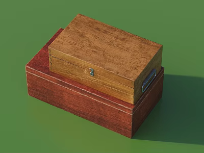 Two Stacked Wooden Boxes With Different Colors Metal Lock And Wood Grain On Green Background 3d model