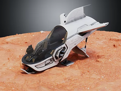 Futuristic Space Exploration Vehicle Model With Transparent Cockpit On Reddish Martian Surface 3d model