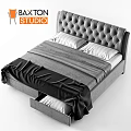Modern Bed With Tufted Headboard Gray Black Linens And Drawer Storage